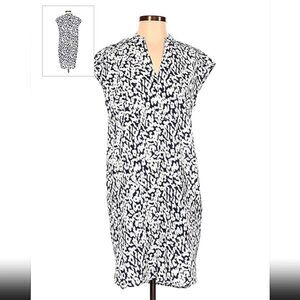 J CREW V Neck Navy and Ivory Shift Sleeveless Dress Polyester Sz XSMALL